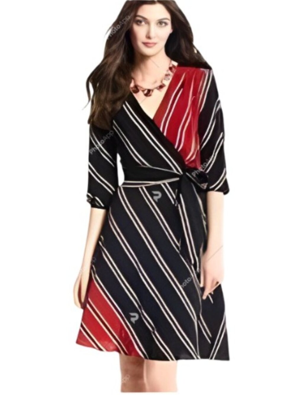 White House Black Market Silk Faux Wrap Striped Dress with Tie Sash - Size 6 EUC